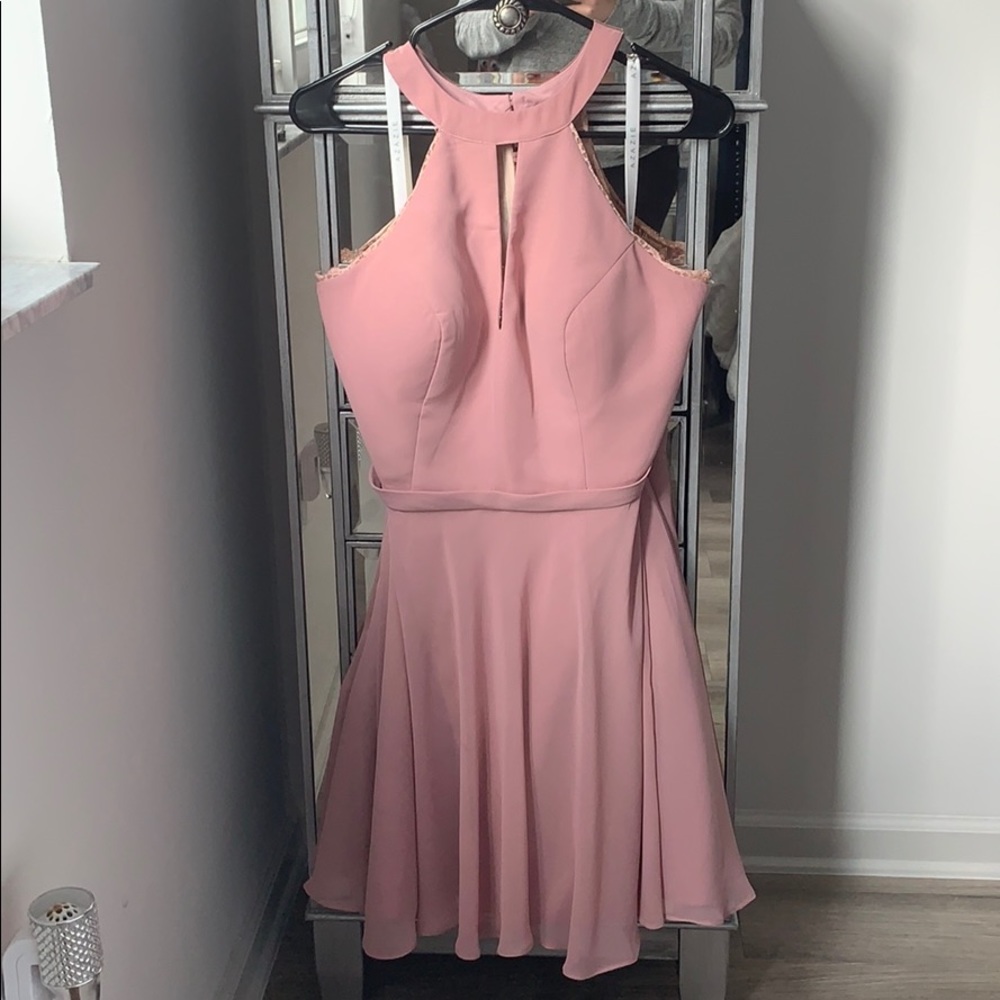 Azazie Halter Short A-line dress Dusty Rose A10
